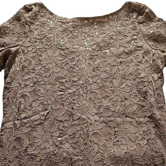MARINA Lace Sequin Fully Lined Cocktail Dress Taupe 8 - Picture 3 of 9